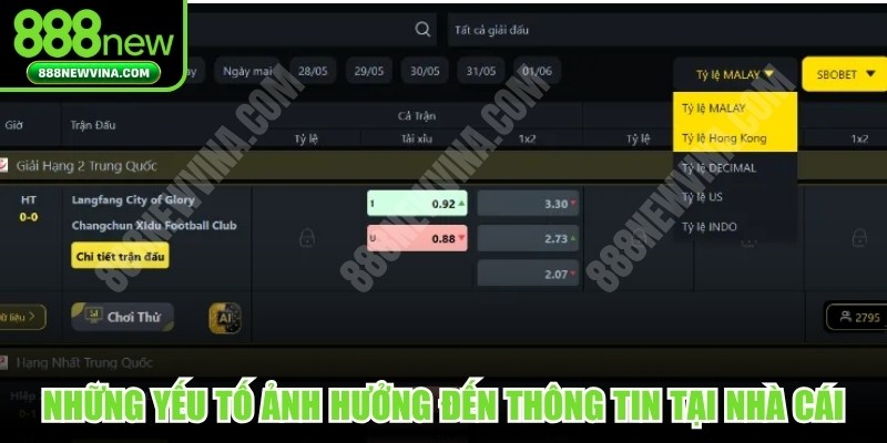 Những yếu tố ảnh hưởng đến thông tin cập nhật tại nhà cái